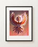 Ho-Oh Rebirth limited edition legendary Pokémon art print by Dammit.png shown framed