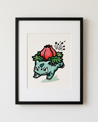 Ivysaur — Sleep Powder framed watercolour art print by Dammit.png