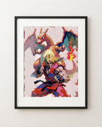 Ken & Charizard art print framed on a wall — Street Fighter Pokémon crossover by Dammit.png
