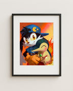 Klonoa & Cyndaquil art print framed on a wall — PlayStation Pokémon crossover by Dammit.png