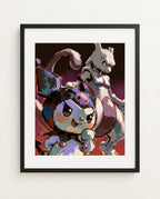 Kuromi and Mewtwo Mind Games Sanrio Pokémon crossover art print by Dammit.png shown framed