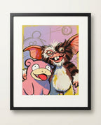 Lenny & Slowpoke — Don't Feed After Midnight Gremlins crossover art print framed in a black frame with white mat