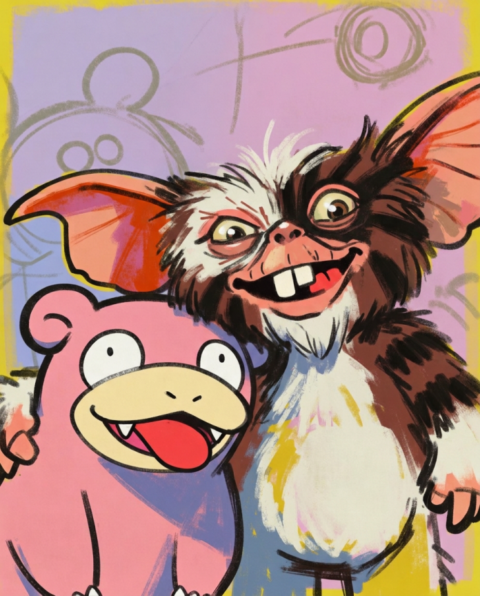 Lenny & Slowpoke — Don't Feed After Midnight illustration, Lenny the mogwai hugging Slowpoke