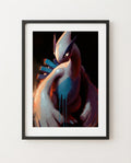 Lugia Silent Depths limited edition legendary Pokémon art print by Dammit.png shown framed