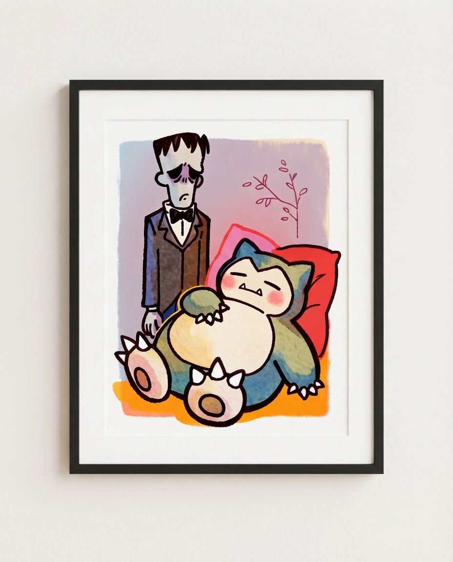 Lurch & Snorlax — You Rang? framed Addams Family × Pokémon crossover art print by Dammit.png