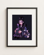 Lydia & Umbreon — Strange and Unusual Beetlejuice crossover art print framed in a black frame with white mat