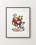 Magikarp — Splash watercolour art print framed in a black frame with white mat