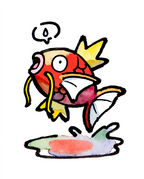 Magikarp — Splash illustration, watercolour Magikarp leaping out of a puddle