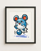 Marill — Bounce framed watercolour art print by Dammit.png