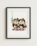 Meowth and Ditto Witching Hour Halloween watercolour Pokémon art print in a black frame with white mat