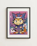 Meowth — Gengar Hoodie Halloween art print framed in a black frame with white mat