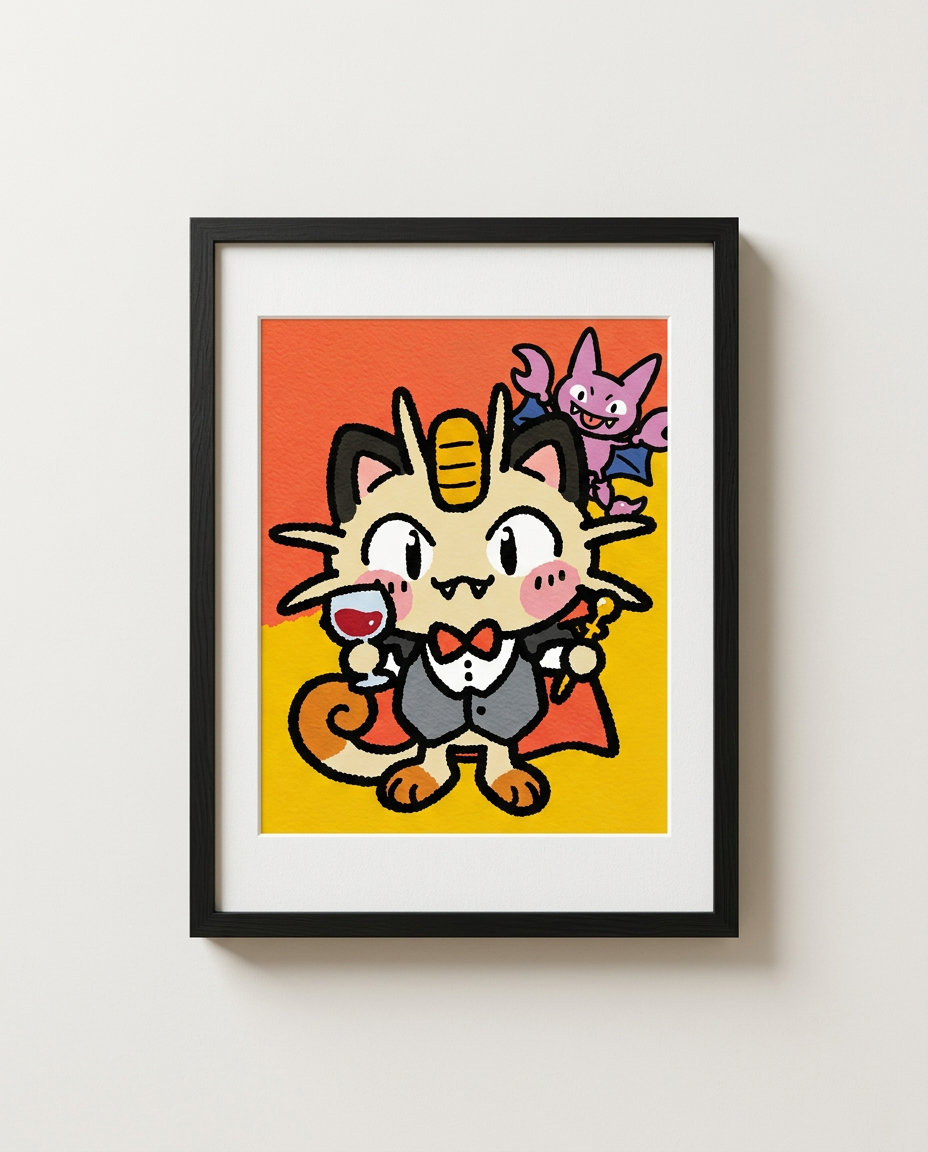 Meowth & Gligar — Vintage Reserve framed Halloween art print by Dammit.png