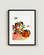 Meowth Pumpkin Pick autumn watercolour Pokémon art print in a black frame with white mat