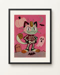 Meowth — Skeleton Crew Halloween art print framed in a black frame with white mat