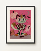 Meowth — Skeleton Crew Halloween art print framed in a black frame with white mat