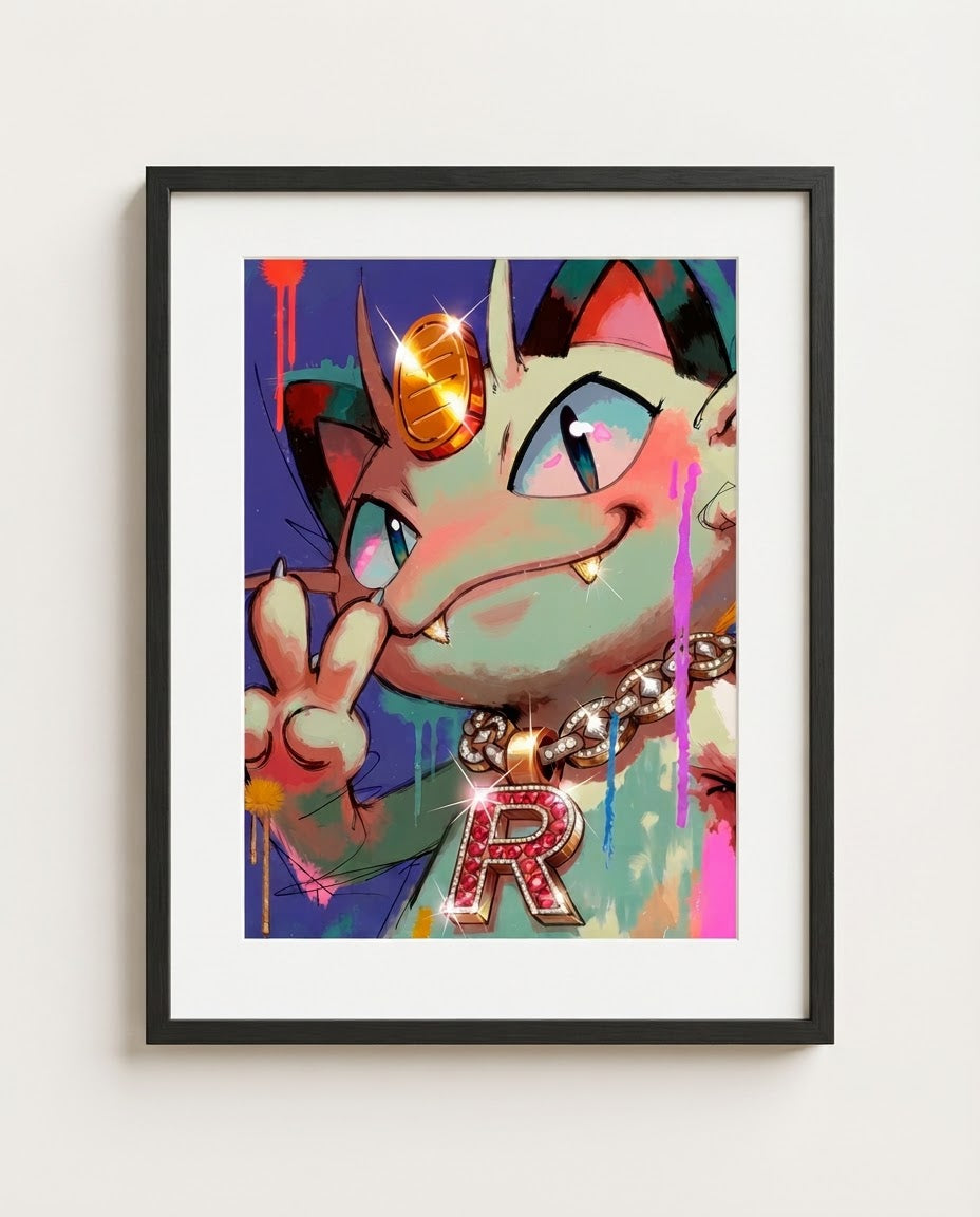 Meowth Team Rocket chain framed art print