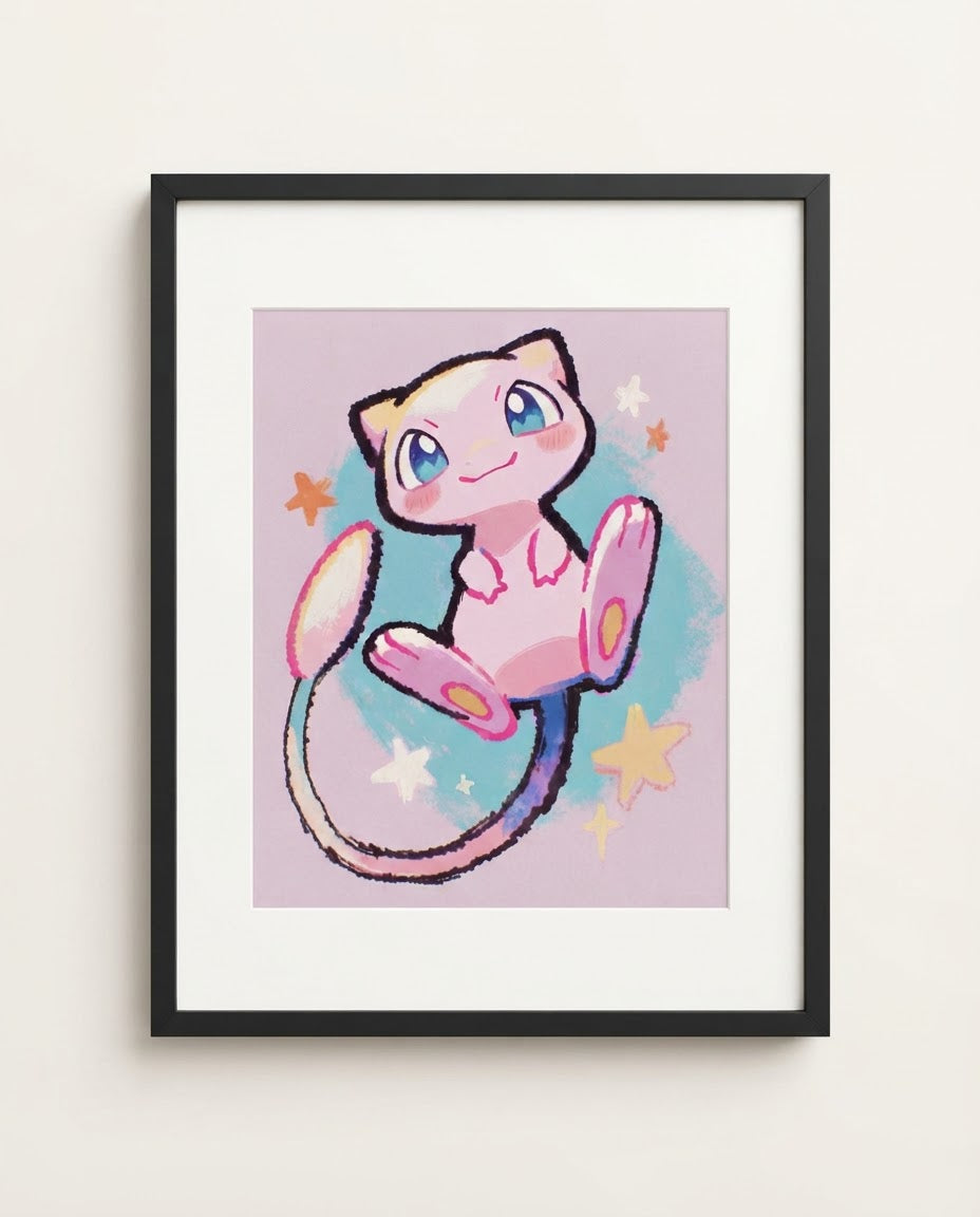Mew Stardust framed art print mockup