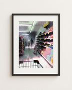 Mimikyu — Aisle Seven Halloween art print framed in a black frame with white mat