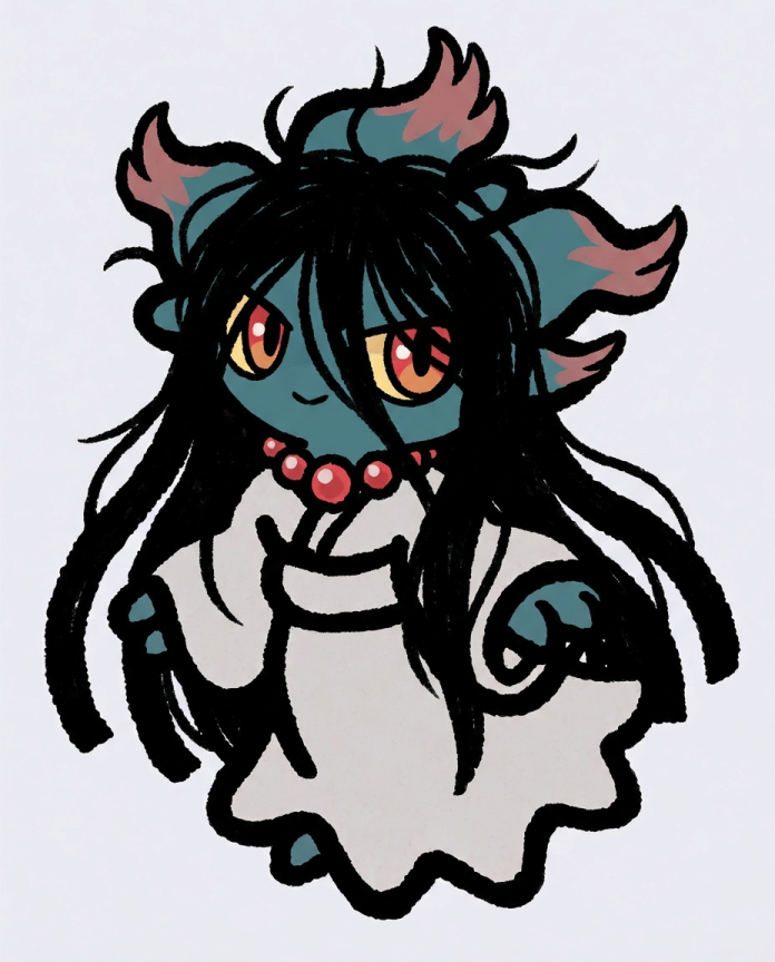 Misdreavus with long black hair and a white dress like a ghost girl — Dammit.png fan art print