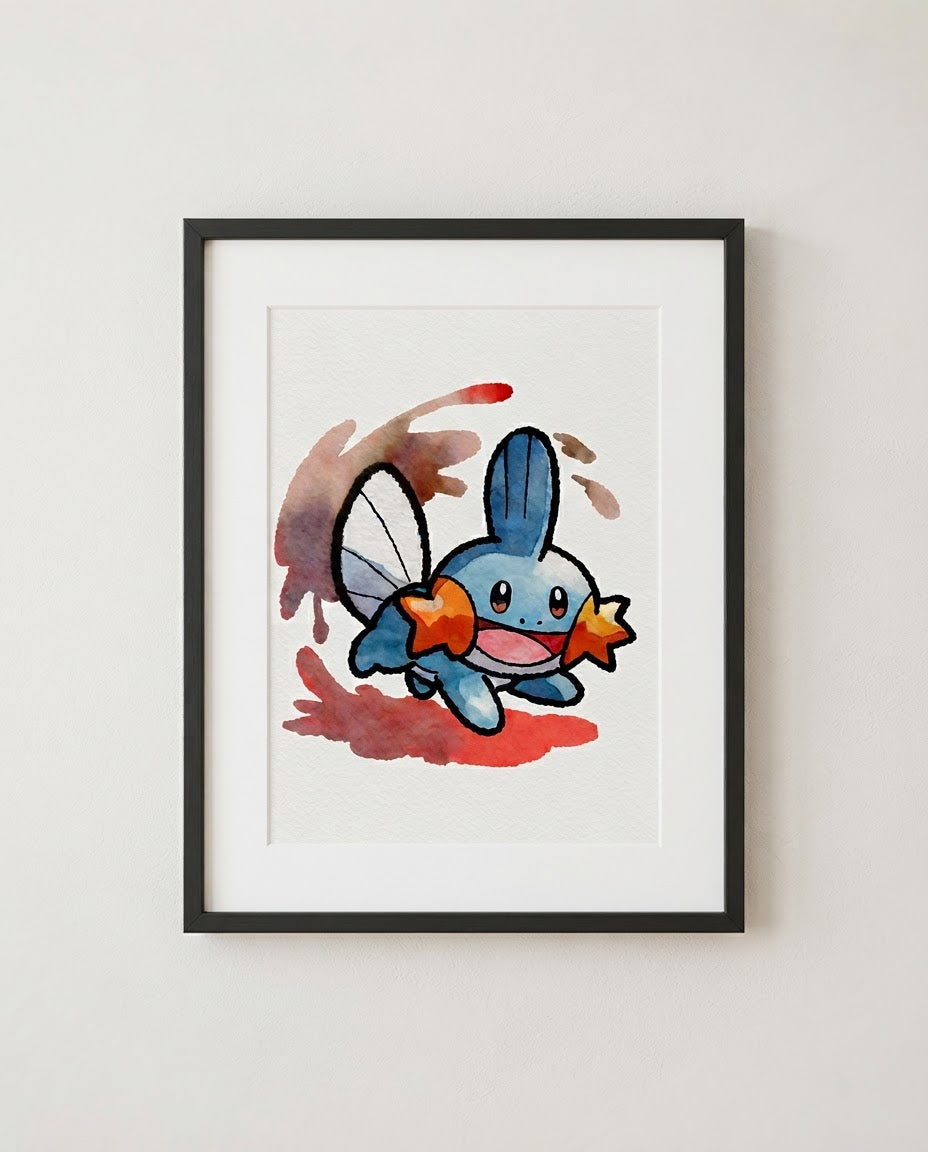 Mudkip — Mud Shot framed watercolour art print by Dammit.png