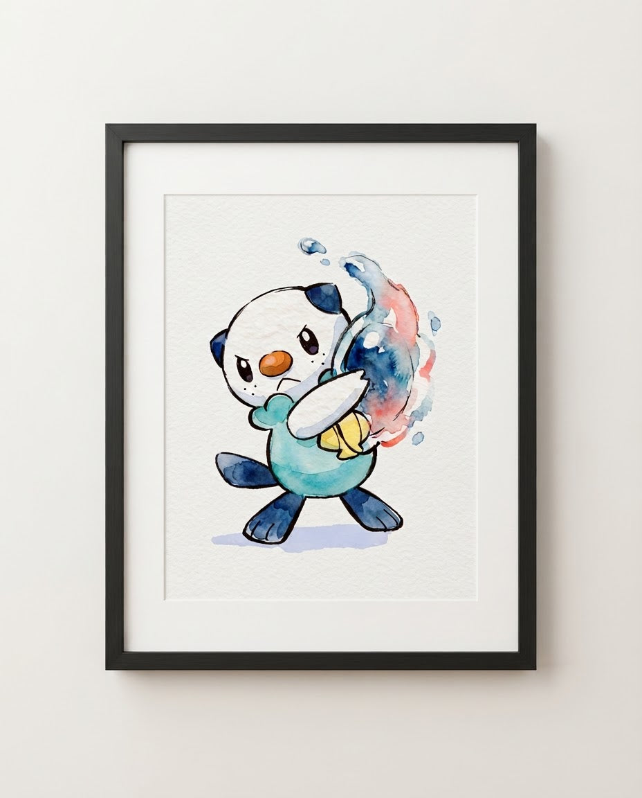 Oshawott — Razor Shell framed watercolour art print by Dammit.png