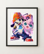 PaRappa the Rapper & Jigglypuff art print framed on a wall — PlayStation Pokémon crossover by Dammit.png