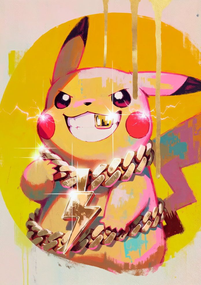 Pikachu gold bolt chain artwork