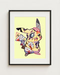 Pikachu — Brain Freeze zombie Halloween art print framed in a black frame with white mat