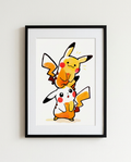 Pikachu and Ditto Double Stack watercolour Pokémon art print in a black frame with white mat