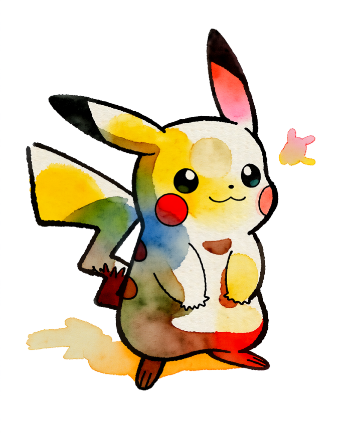 Pikachu — Hello There illustration, watercolour Pikachu glancing over its shoulder