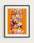 Pikachu & Mew — Photo Booth Halloween art print framed in a black frame with white mat