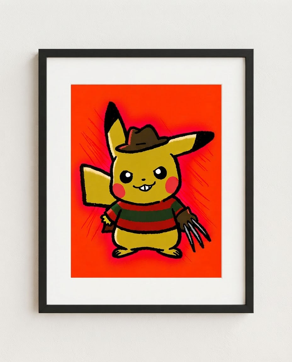 Pikachu — Nightmare on Route 1 framed horror × Pokémon crossover art print by Dammit.png