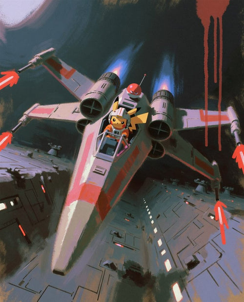 Original Pikachu starfighter pilot artwork flying a trench run by Dammit.png