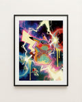 Pikachu — Static Storm — framed display mockup; print sold unframed