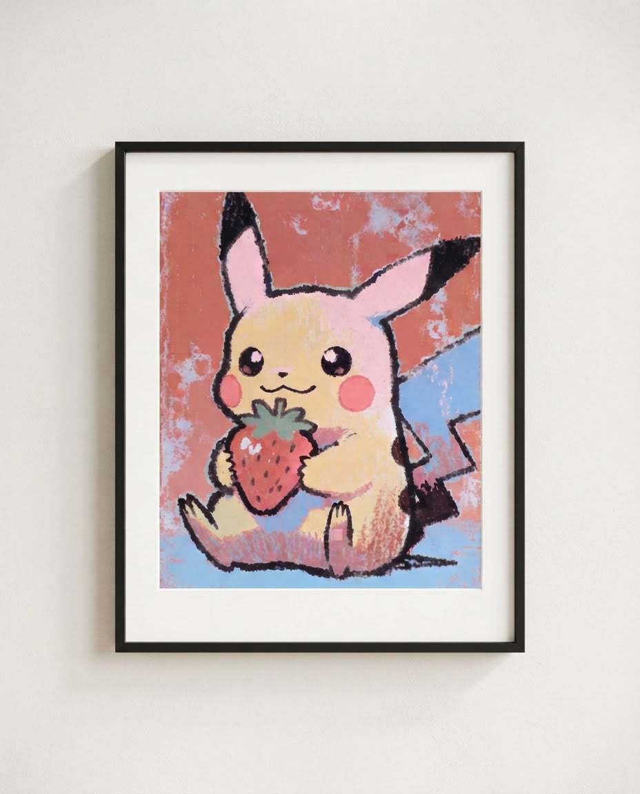 Pikachu Strawberry Season framed art print mockup