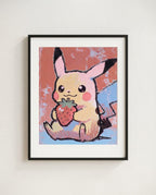 Pikachu Strawberry Season framed art print mockup