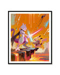 Pikachu vs Mewtwo sci-fi duel limited edition Pokémon art print by Dammit.png shown framed