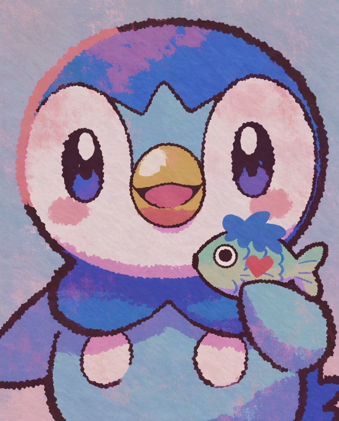 Piplup Catch of the Day original artwork print