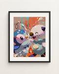Piplup and Oshawott Splash Fight limited edition Pokémon art print by Dammit.png shown framed