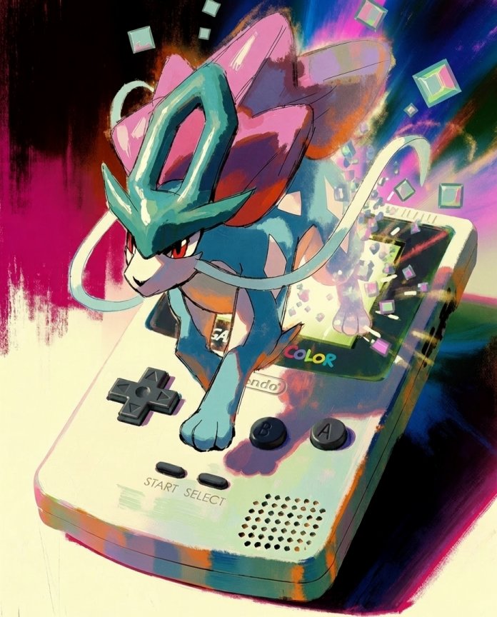 Original artwork of Suicune emerging from a clear Game Boy Color, Console Series print by Dammit.png