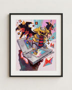 Pokémon Platinum art print by Dammit.png — Giratina climbing out of a Nintendo DS, Console Series, shown framed