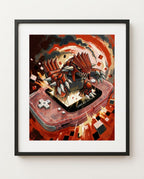 Pokémon Ruby art print by Dammit.png — Groudon clawing out of a Game Boy Advance, Console Series, shown framed