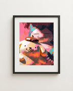 Pompompurin and Snorlax Nap Buddies Sanrio Pokémon crossover art print by Dammit.png shown framed