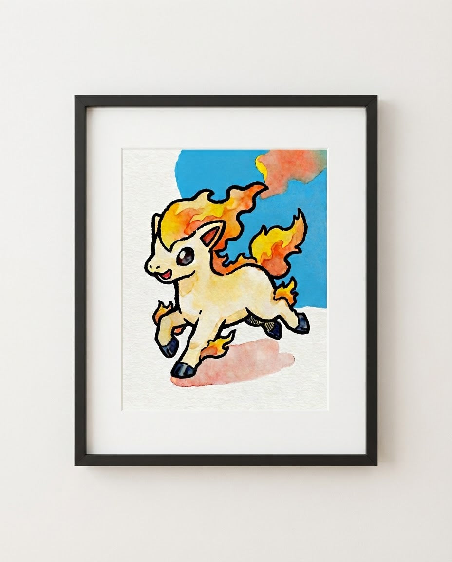 Ponyta — Gallop framed watercolour art print by Dammit.png