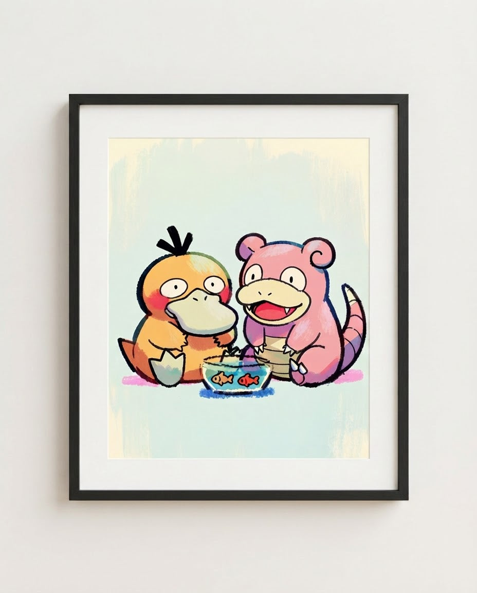 Psyduck and Slowpoke — Fish Watch framed print