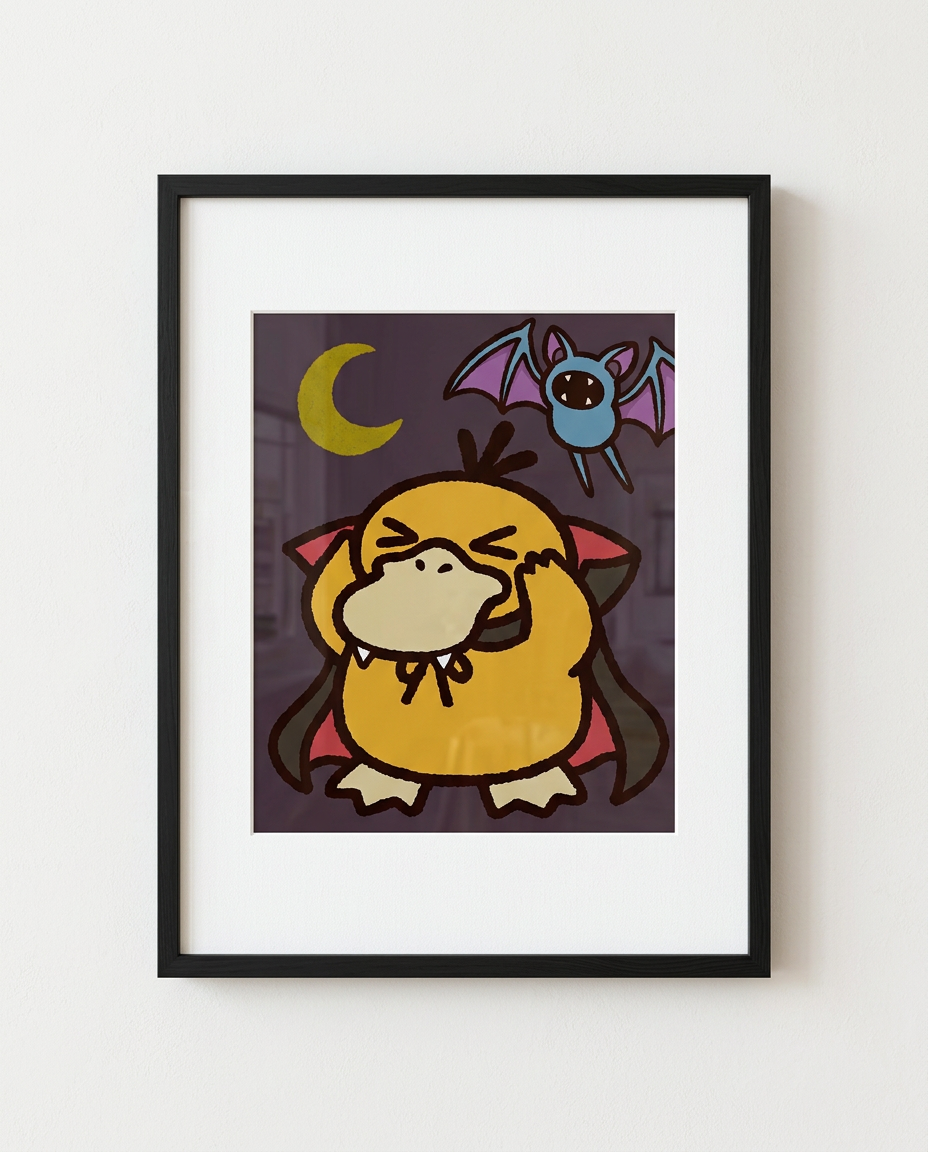 Psyduck & Zubat — Fang Ache framed Halloween art print by Dammit.png