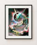 Rayquaza Eclipse limited edition legendary Pokémon art print by Dammit.png shown framed
