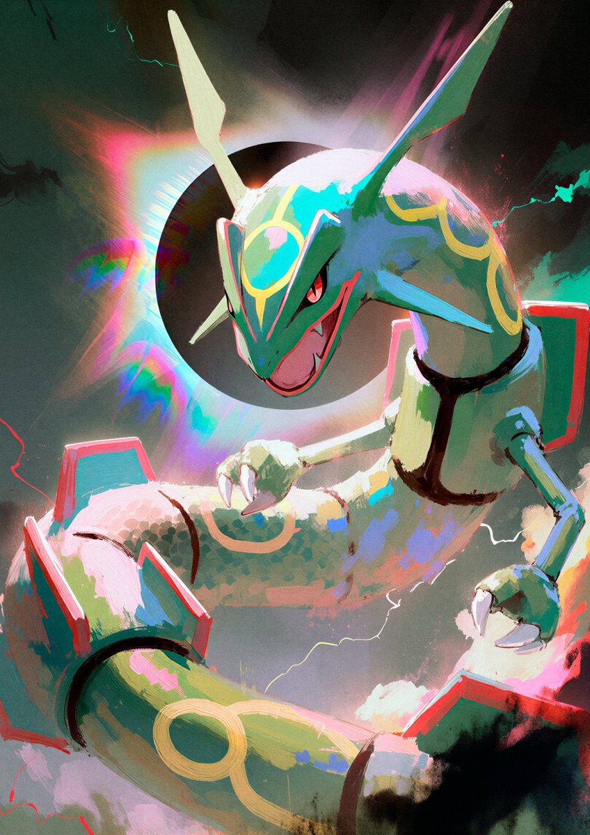 Original Rayquaza artwork tearing through a total eclipse with lightning by Dammit.png