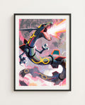Rayquaza Skybreaker limited edition legendary Pokémon art print by Dammit.png shown framed