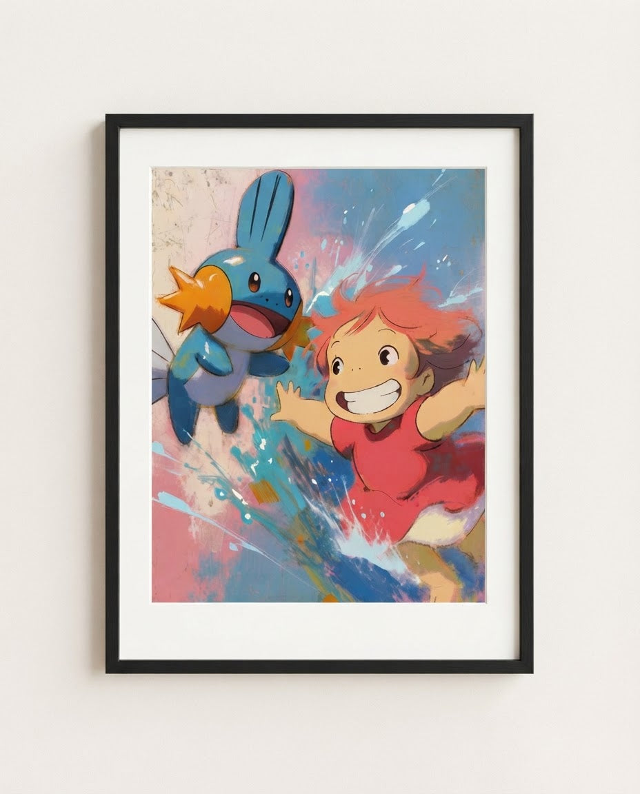 Ponyo and Mudkip framed art print